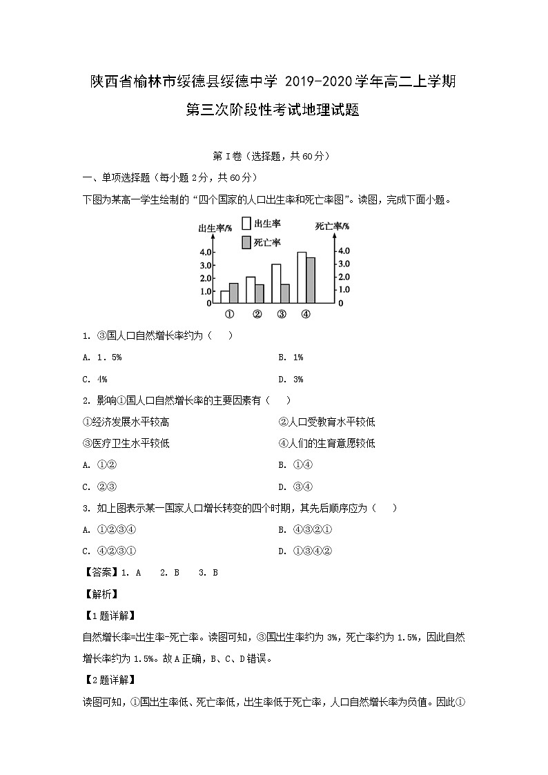 【地理】陕西省榆林市绥德县绥德中学2019-2020学年高二上学期第三次阶段性考试试题（解析版）第1页