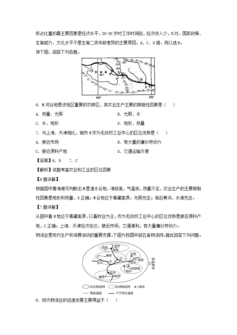 【地理】四川省蒲江县2019-2020学年高二上学期入学考试试题（解析版）03