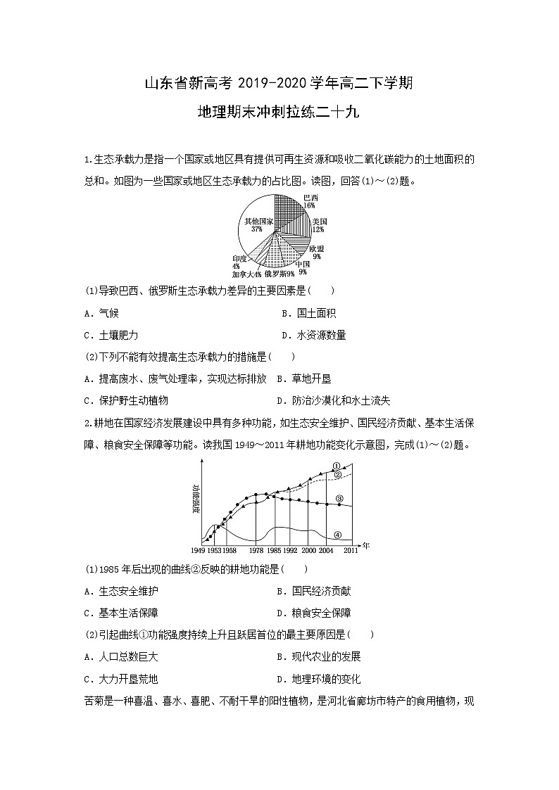 【地理】山东省新高考2019-2020学年高二下学期期末冲刺拉练二十九（解析版）第1页