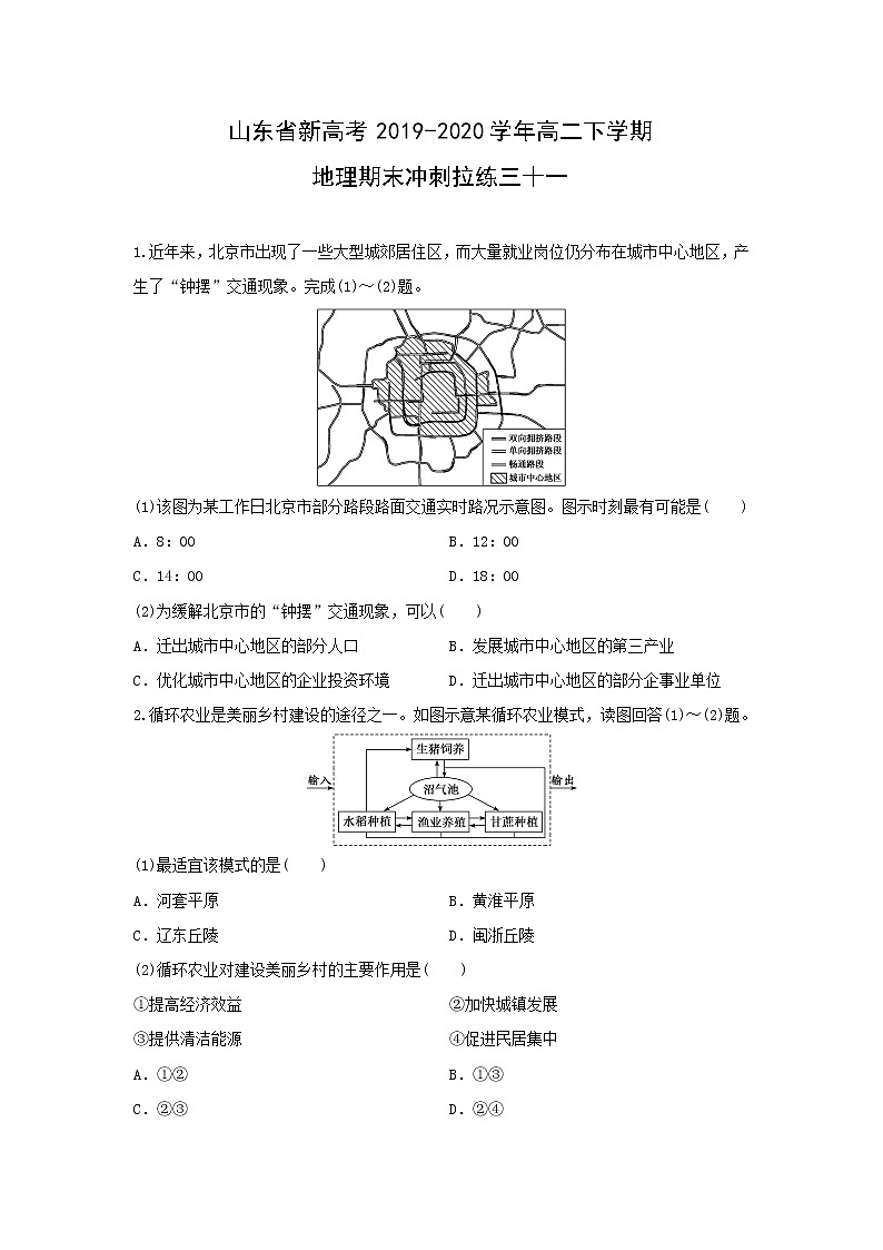 【地理】山东省新高考2019-2020学年高二下学期期末冲刺拉练三十一01