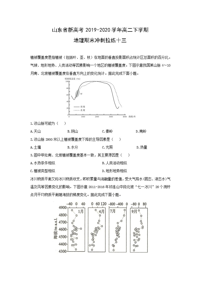 【地理】山东省新高考2019-2020学年高二下学期期末冲刺拉练十三（解析版）01