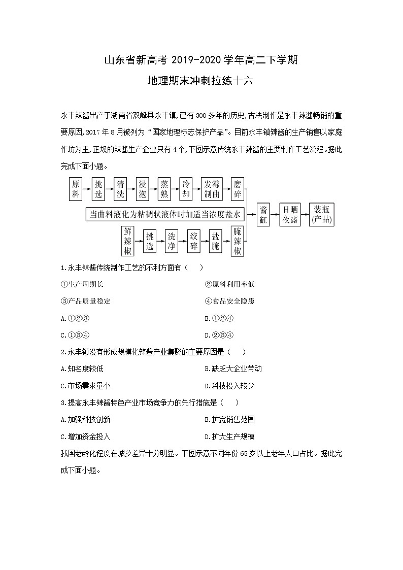 【地理】山东省新高考2019-2020学年高二下学期期末冲刺拉练十六（解析版）01