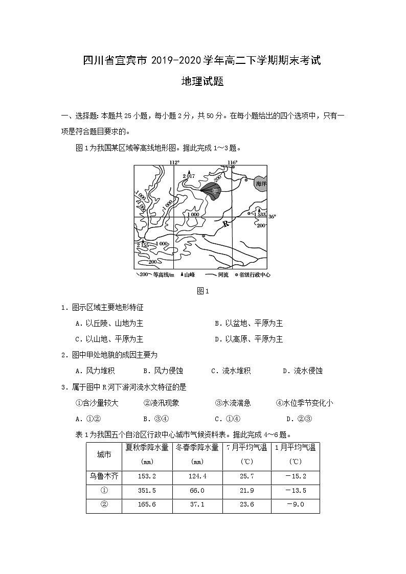 【地理】四川省宜宾市2019-2020学年高二下学期期末考试试题01