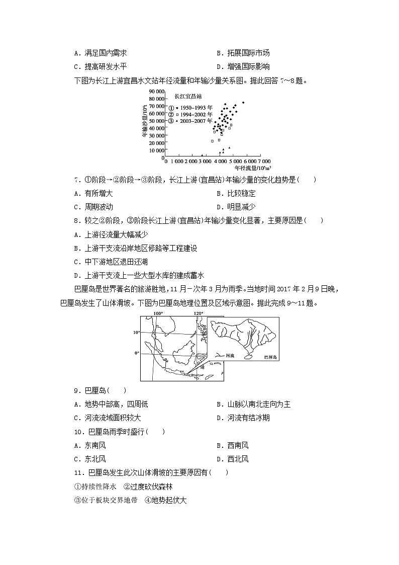 【地理】西藏林芝二高2019-2020学年高二下学期第二学段考试（期末）文综试题02