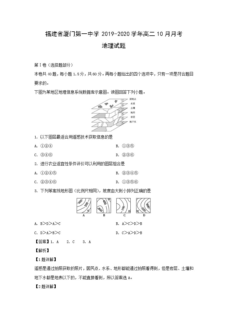 【地理】福建省厦门第一中学2019-2020学年高二10月月考试题（解析版）01