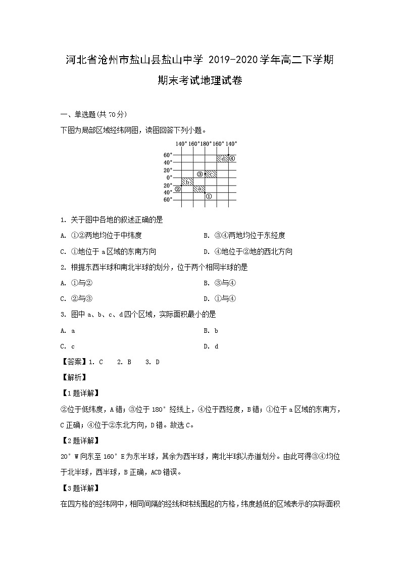 【地理】河北省沧州市盐山县盐山中学2019-2020学年高二下学期期末考试试卷（解析版）01