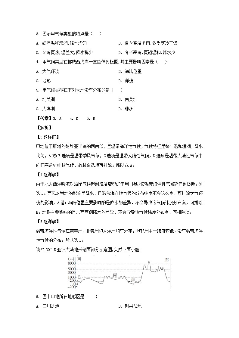 【地理】内蒙古土默特左旗第一中学2019-2020学年高二下学期期末考试试题（解析版）02
