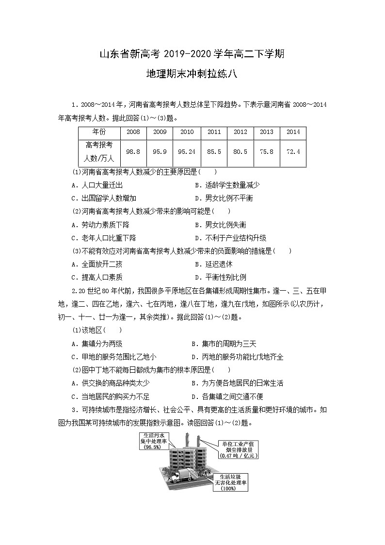 【地理】山东省新高考2019-2020学年高二下学期期末冲刺拉练八（解析版）01