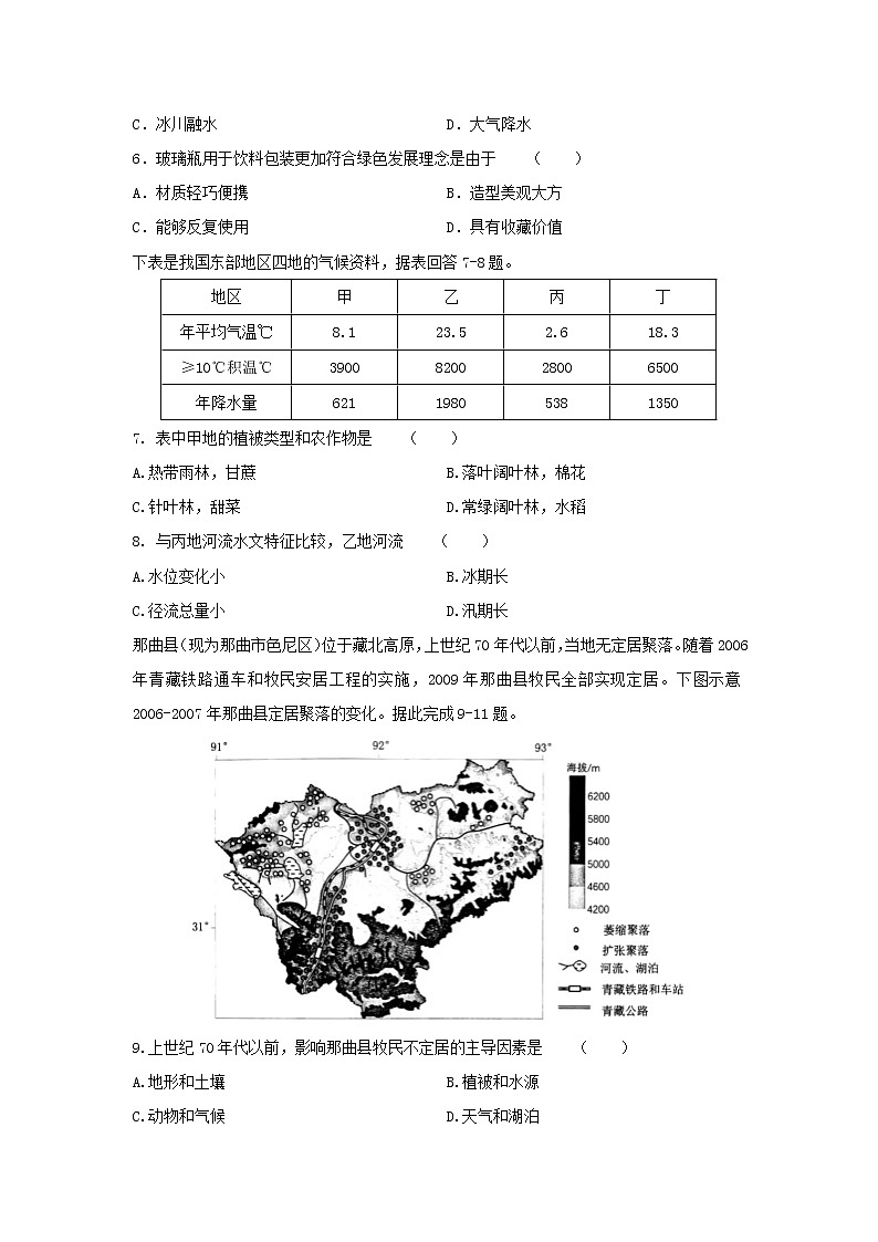 【地理】福建省八县（市）一中2019-2020学年高二下学期期末考试试题02