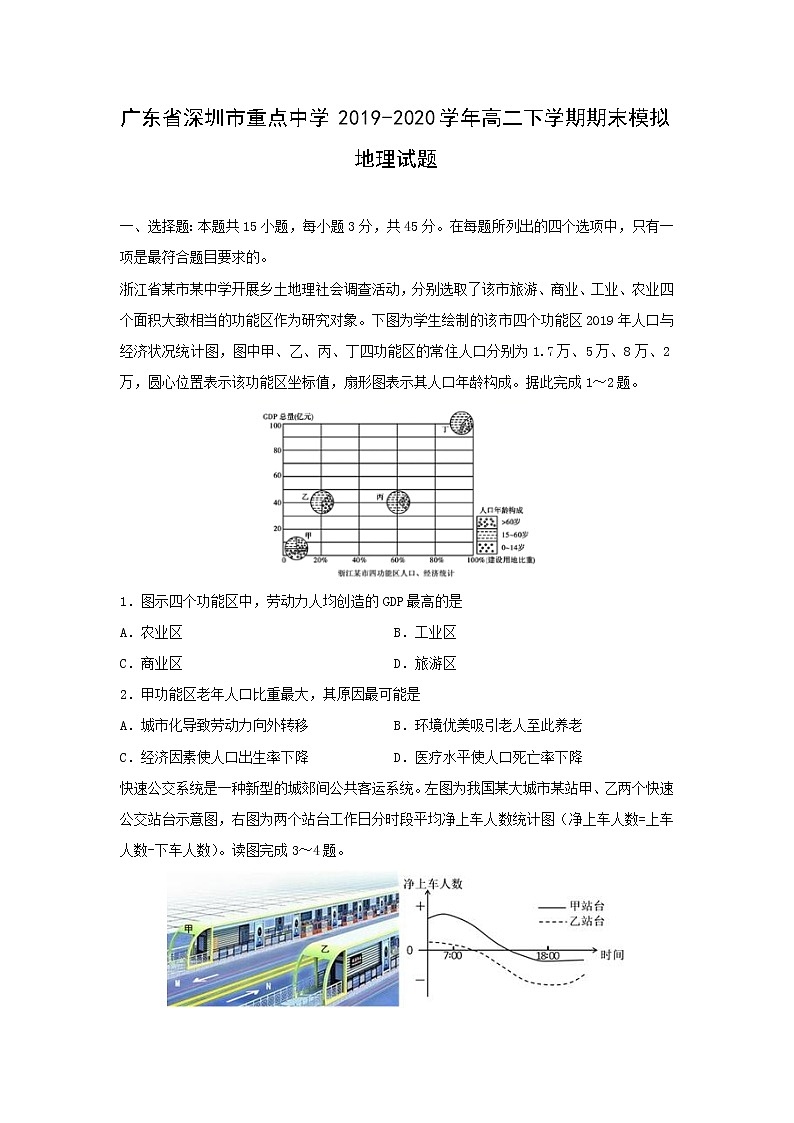 【地理】广东省深圳市重点中学2019-2020学年高二下学期期末模拟试题（解析版）01