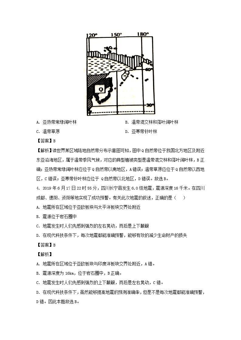 【地理】云南省昆明市官渡区第一中学2019-2020学年高二上学期开学考试试卷（解析版）02