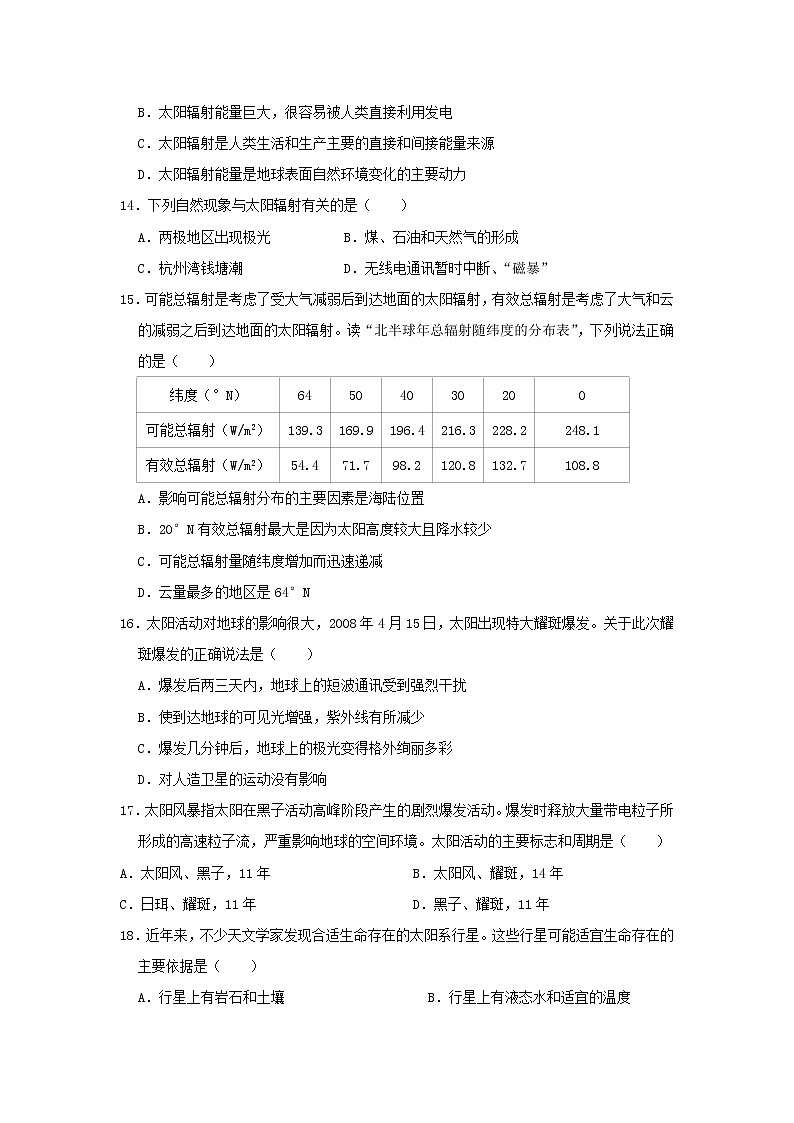 【地理】广西钦州四中2020-2021学年高一10月月考 试卷03