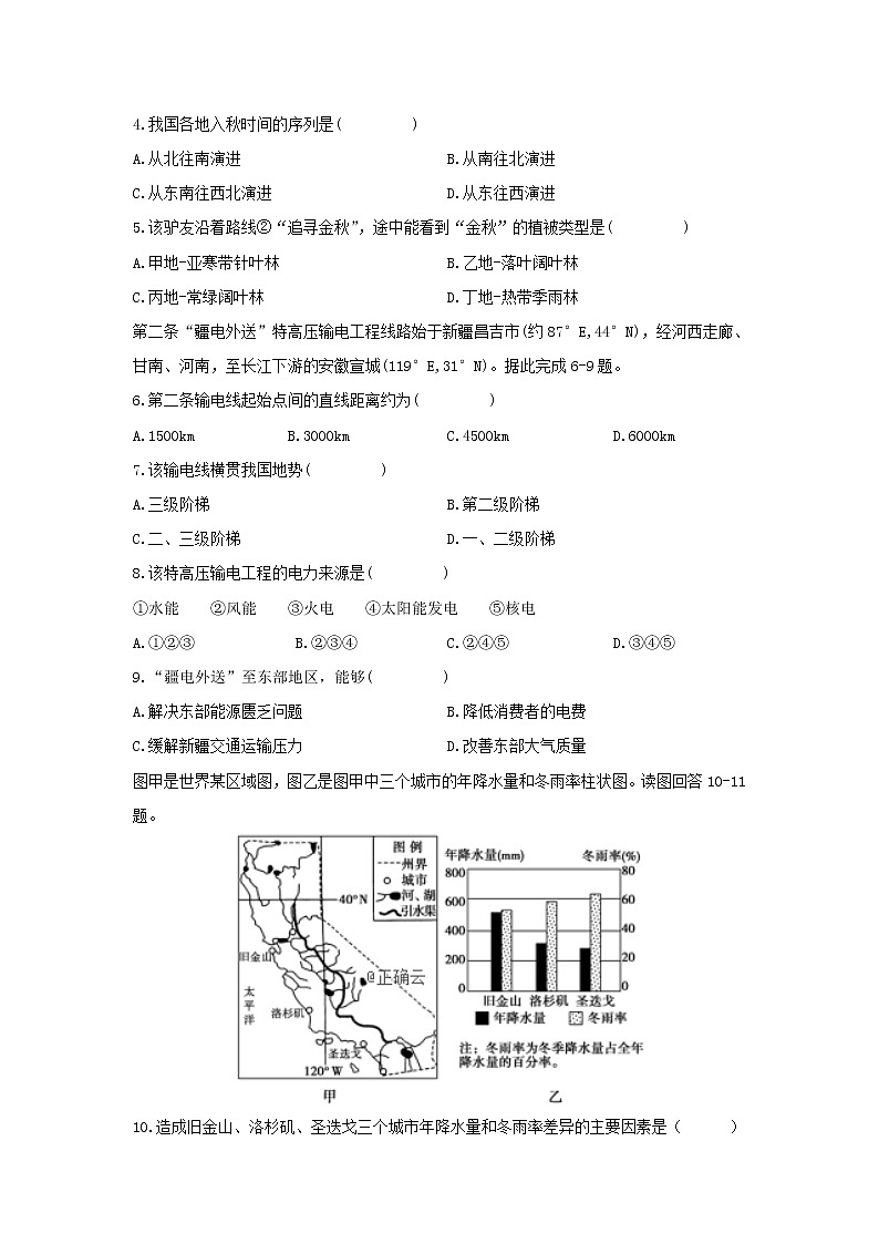 【地理】四川省眉山市彭山区第一中学2020-2021学年高二10月月考文综-试题02