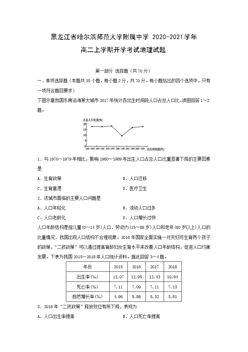 【地理】黑龙江省哈尔滨师范大学附属中学2020-2021学年高二上学期开学考试试题第1页