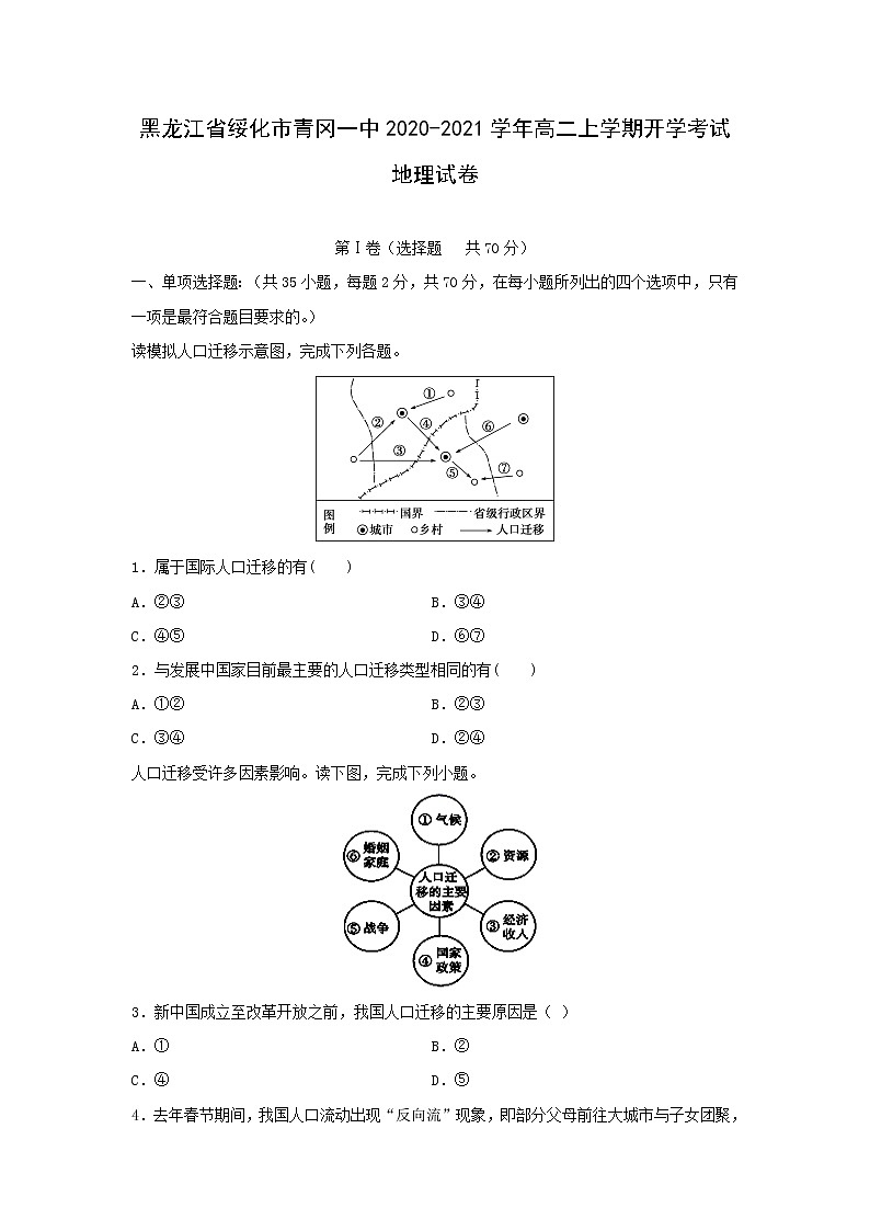 【地理】黑龙江省绥化市青冈一中2020-2021学年高二上学期开学考试试卷第1页