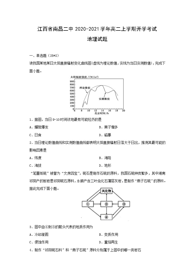 【地理】江西省南昌二中2020-2021学年高二上学期开学考试试题（解析版）01