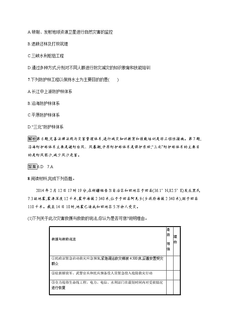 第三章　第二节　常见自然灾害的避防 同步练习-中图（2019）必修第一册地理03