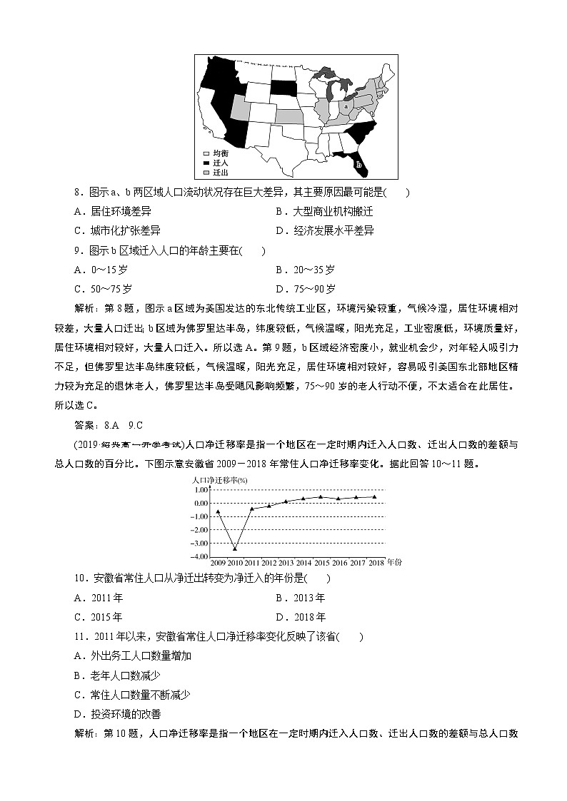 （新教材）2019-2020学年人教版地理必修第二册同步练习：第一章 第二节　人口迁移03