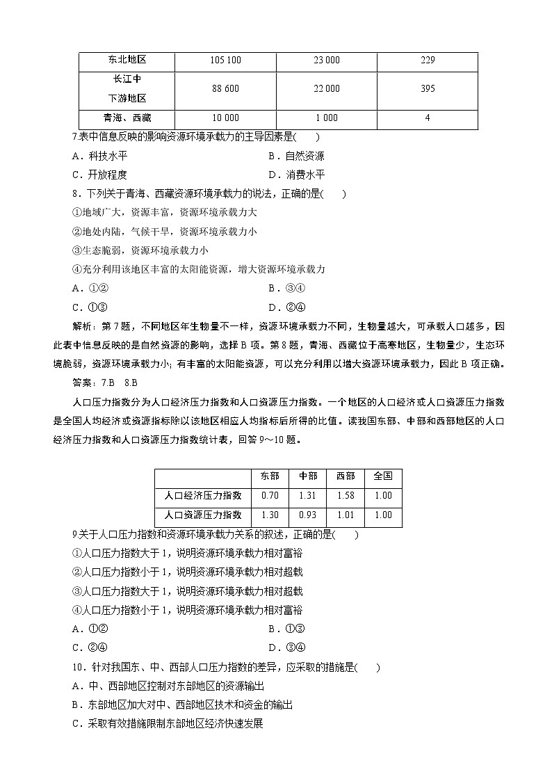 （新教材）2019-2020学年人教版地理必修第二册同步练习：第一章 第三节　人口容量03