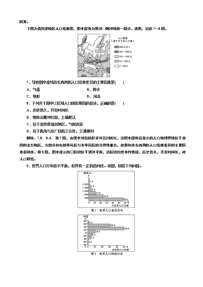 （新教材）2019-2020学年新课程同步人教版地理必修第二册课时跟踪检测（一） 人口分布02