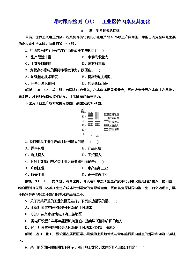 （新教材）2019-2020学年新课程同步人教版地理必修第二册课时跟踪检测（八） 工业区位因素及其变化01