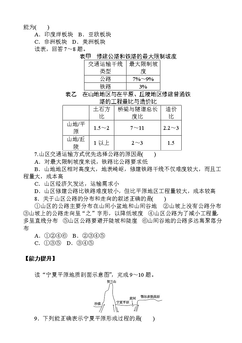 （新教材）2020-2021学年地理人教版选择性必修1课后作业提升：2.2 构造地貌的形成 作业02