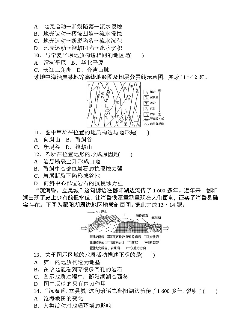 （新教材）2020-2021学年地理人教版选择性必修1课后作业提升：2.2 构造地貌的形成 作业03