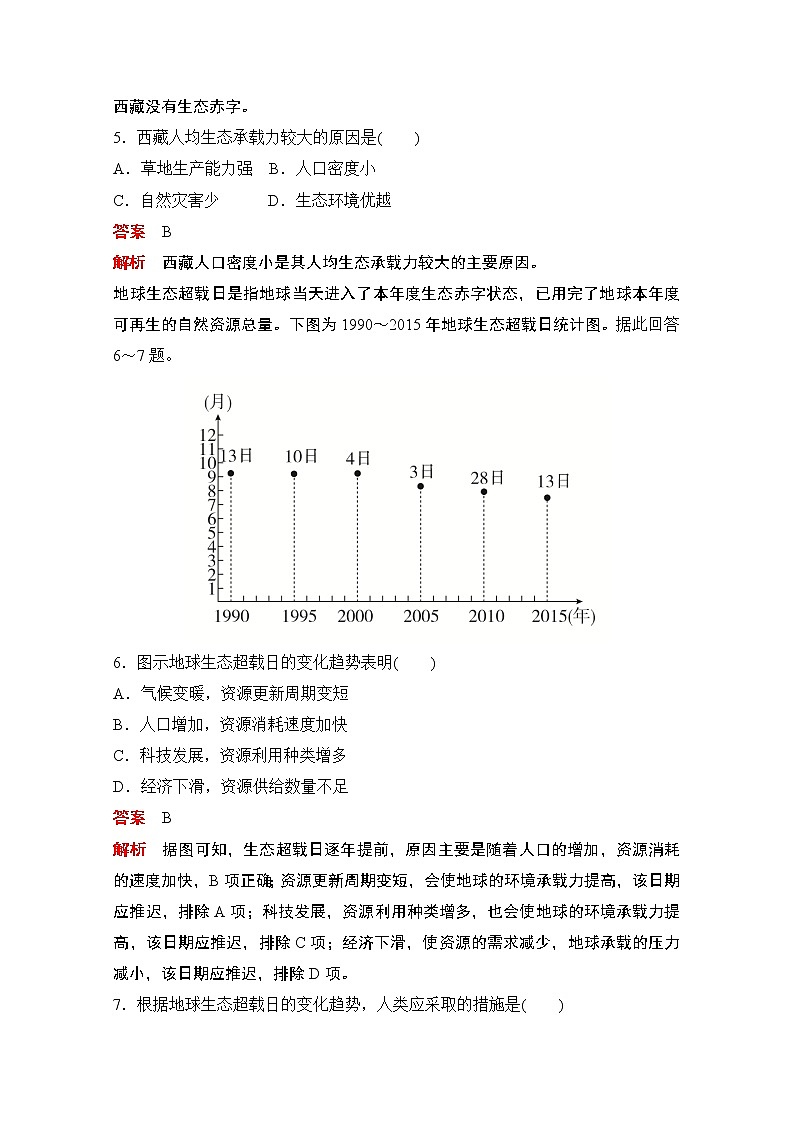 （新教材）2020高中地理中图必修第二册训练：第一章第三节资源环境承载力与人口合理容量03