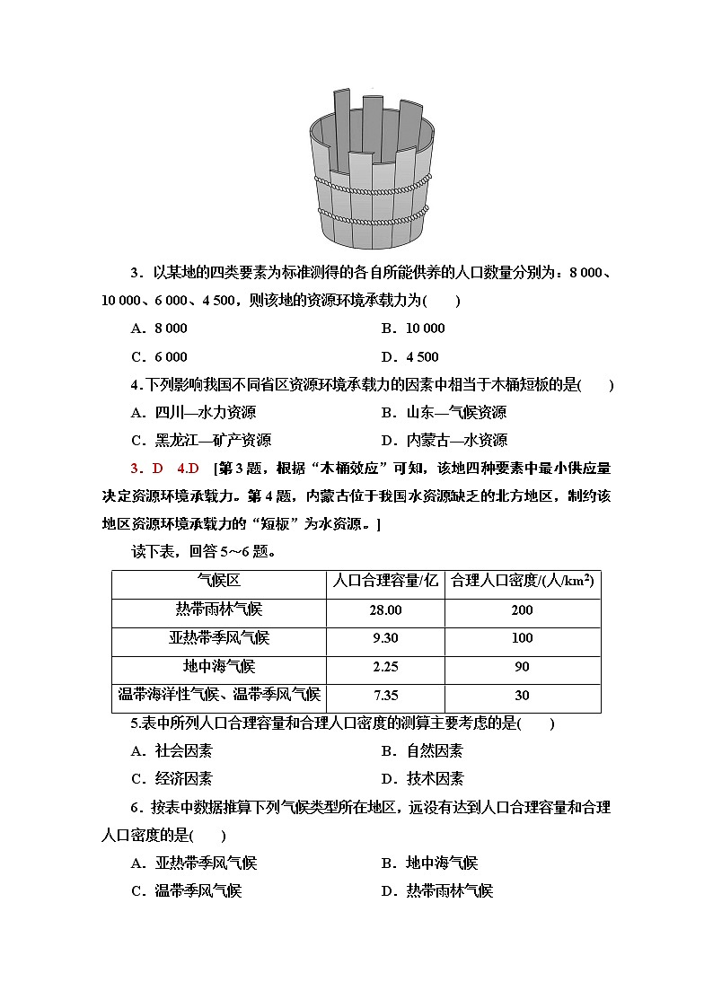2020-2021学年地理中图版（2019）必修第二册课时分层作业：1.3　资源环境承载力与人口合理容量 练习02