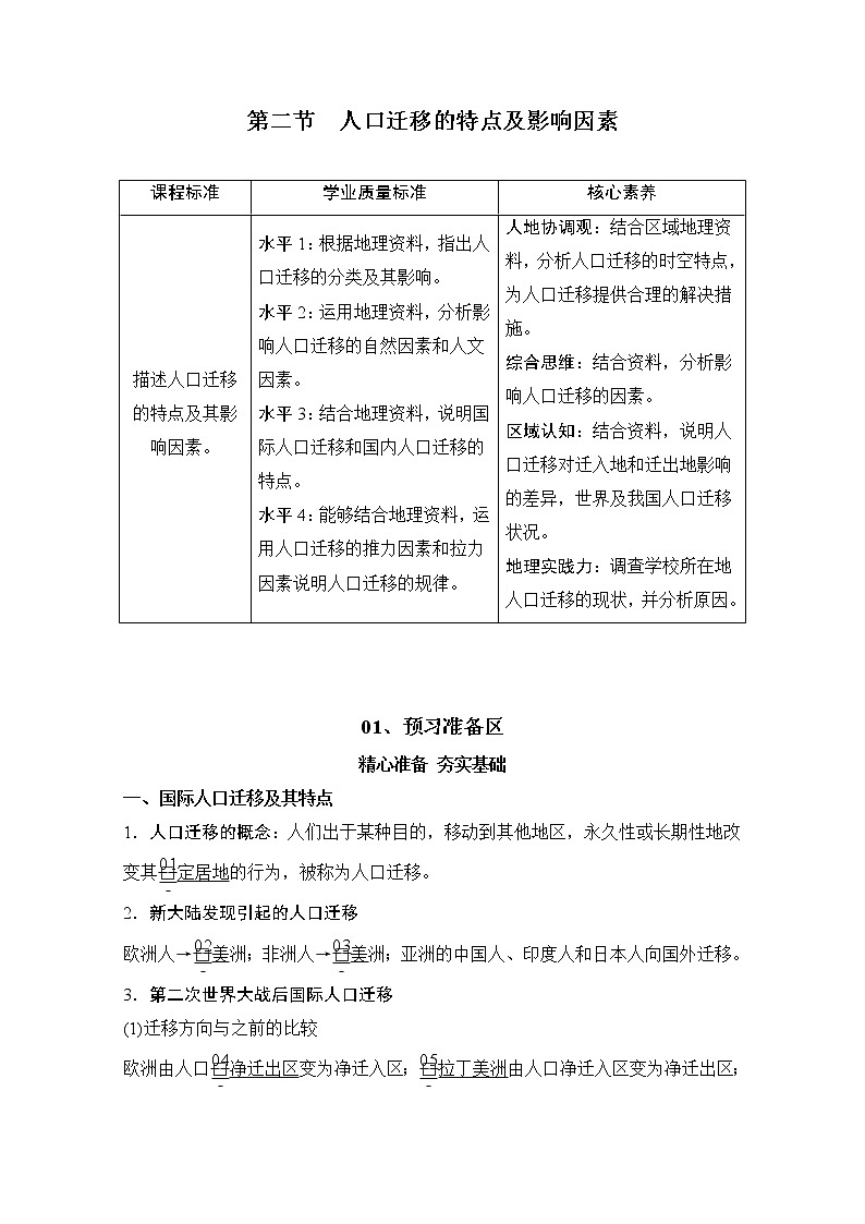 2020地理新教材同步导学提分教程中图第二册讲义+测试：第一章第二节人口迁移的特点及影响因素01