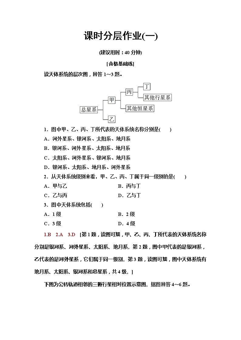 （2019新教材）人教版地理必修第一册课时分层作业1　地球的宇宙环境 练习01