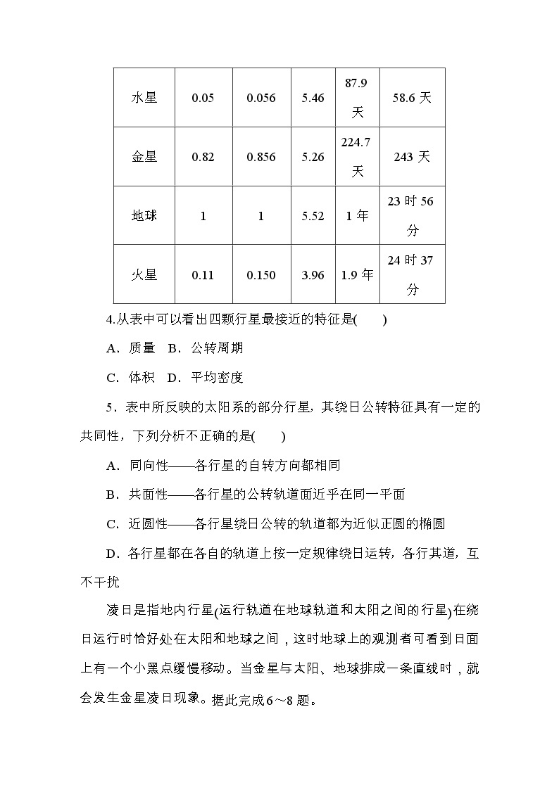 【新教材】2020-2021学年高中地理人教版必修第一册课时分层作业1　地球的宇宙环境 练习02