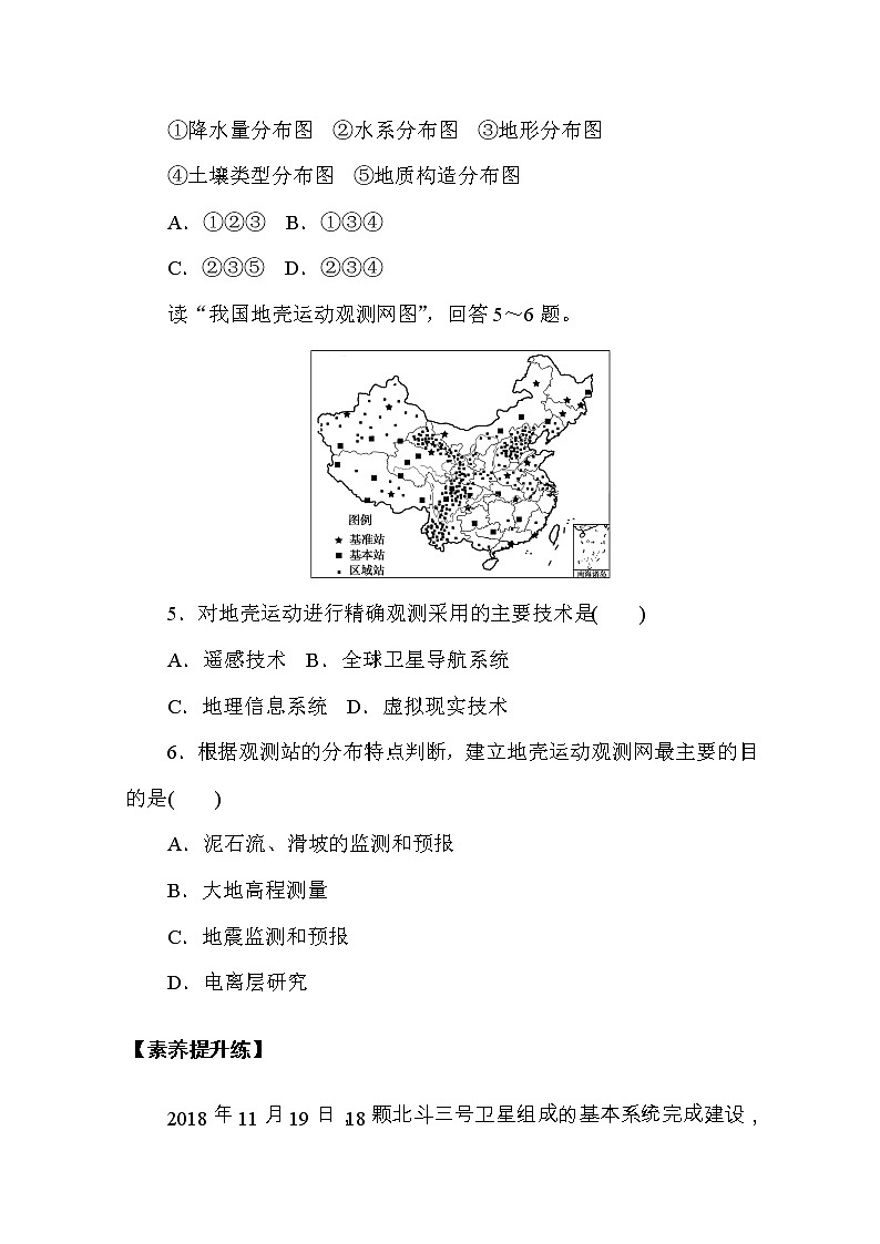 【新教材】2020-2021学年高中地理人教版必修第一册课时分层作业21　地理信息技术在防灾减灾中的应用 练习02