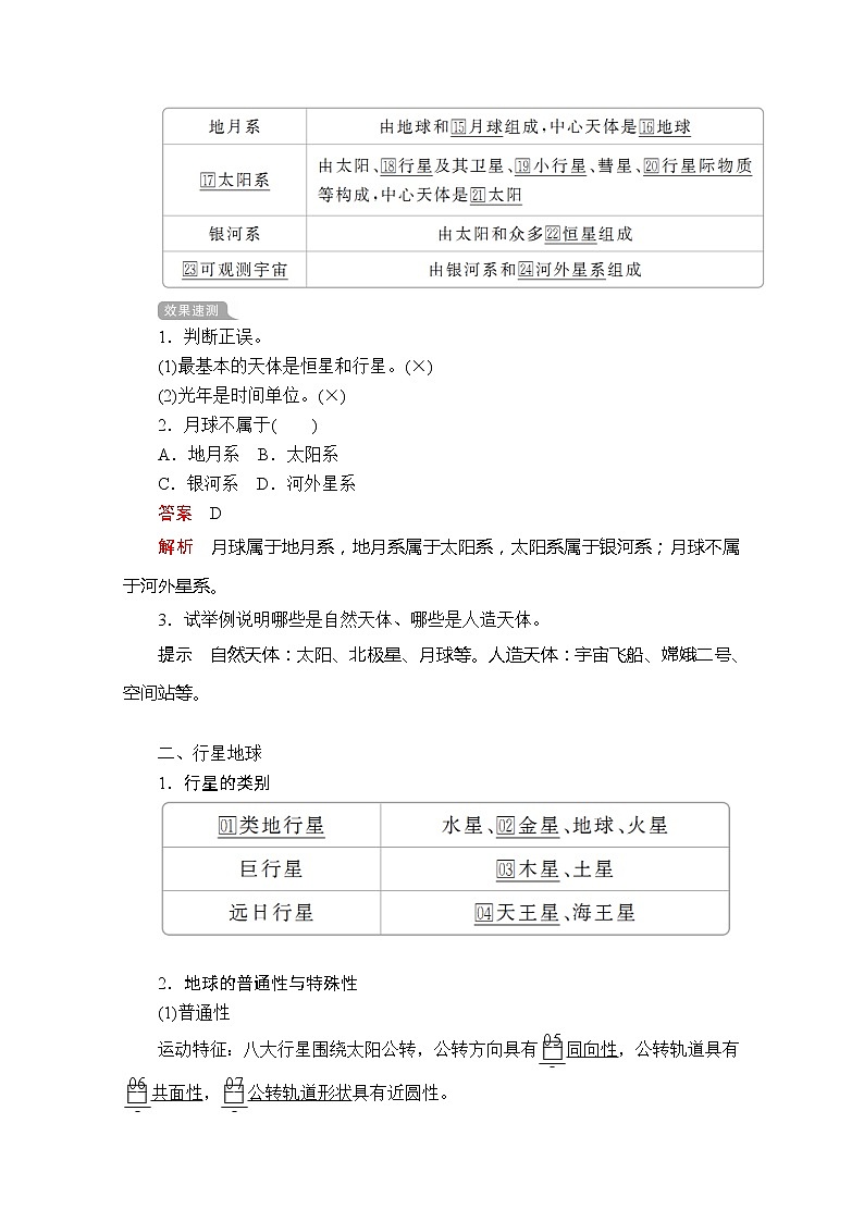 2020地理新教材同步导学提分教程人教第一册讲义+测试：第一章第一节　地球的宇宙环境02