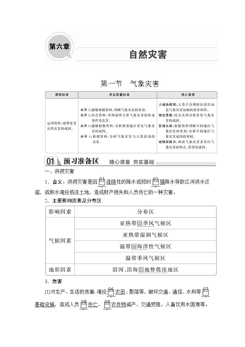 2020地理新教材同步导学提分教程人教第一册讲义+测试：第六章第一节　气象灾害01