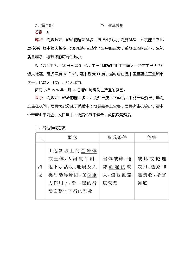 2020地理新教材同步导学提分教程人教第一册讲义+测试：第六章第二节　地质灾害03