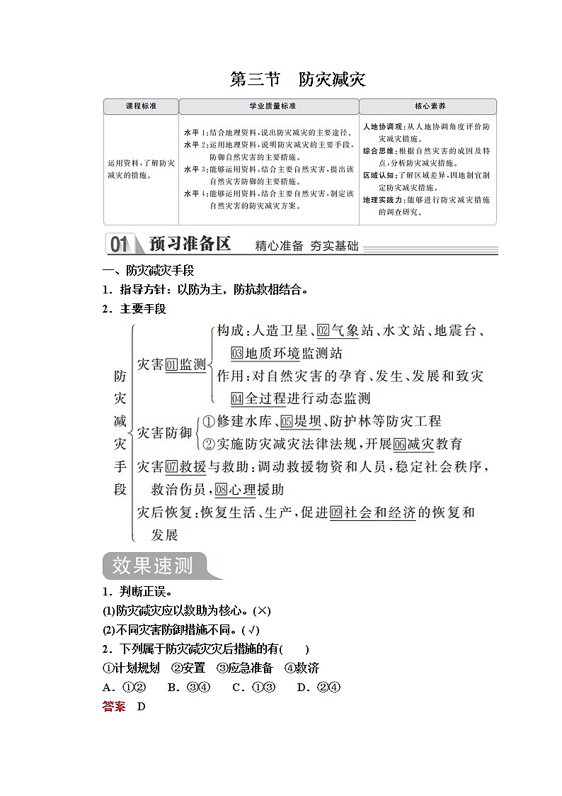 2020地理新教材同步导学提分教程人教第一册讲义+测试：第六章第三节　防灾减灾01