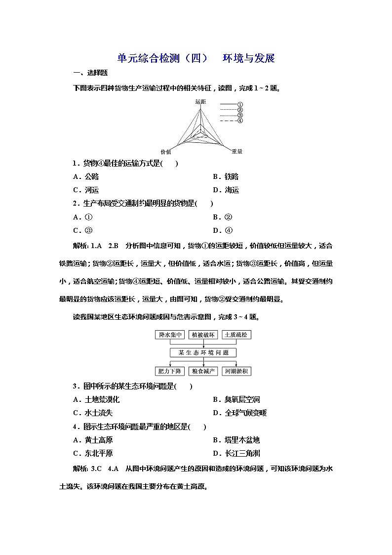 （新教材）2019-2020学年新课程同步鲁教版地理必修第二册学案单元综合检测（四）环境与发展01