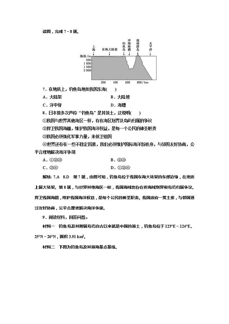 （新教材）2019-2020学年新课程同步中图版地理必修第二册学案课时跟踪检测（十三）南海诸岛与钓鱼岛及其附属岛屿03