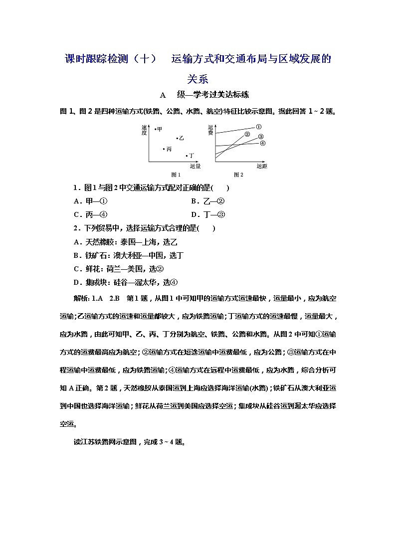 （新教材）2019-2020学年新课程同步中图版地理必修第二册学案课时跟踪检测（十）运输方式和交通布局与区域发展的关系01