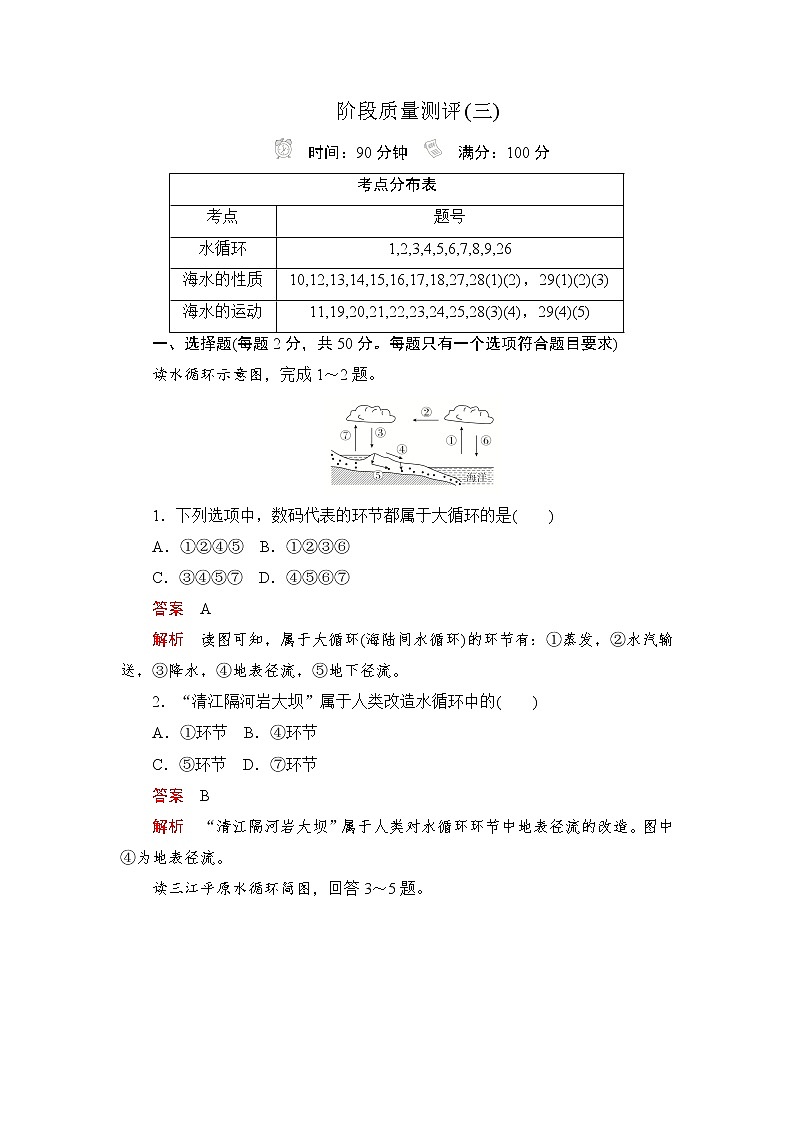 2019-2020学年新教材突破地理人教版必修第一册练习：阶段质量测评(三)01