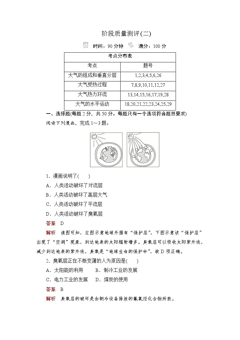 2019-2020学年新教材突破地理人教版必修第一册练习：阶段质量测评(二)01