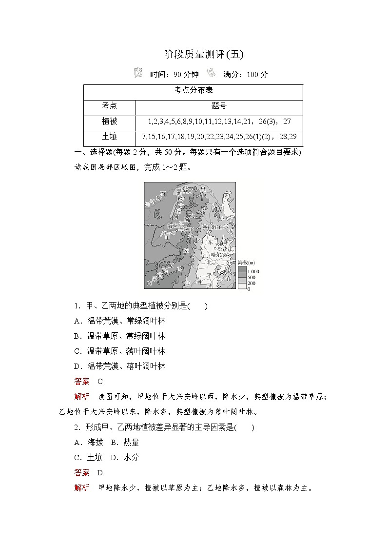 2019-2020学年新教材突破地理人教版必修第一册练习：阶段质量测评(五)01