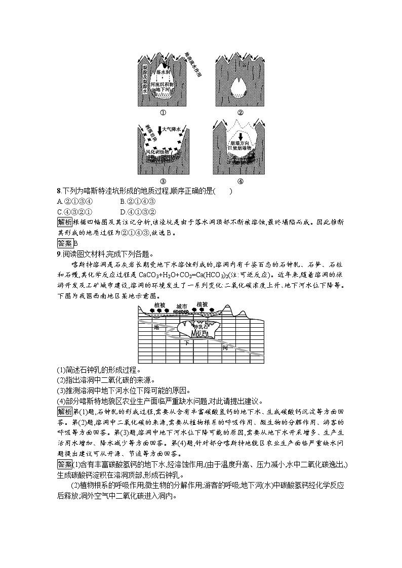 2020-2021学年新教材地理人教版必修第一册课后巩固提升练习：第四章　第一节　第1课时　喀斯特地貌与河流地貌03