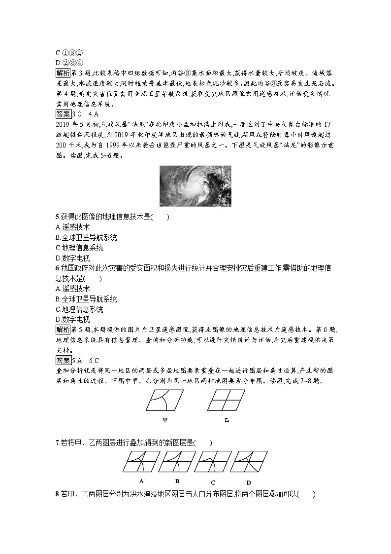 2020-2021学年新教材地理人教版必修第一册课后巩固提升练习：第六章　第四节　地理信息技术在防灾减灾中的应用02