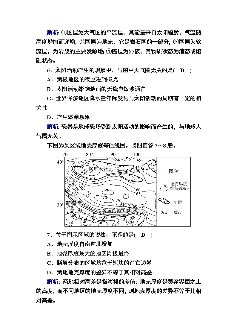 2020-2021学年新教材地理人教版必修第一册课时作业1-4地球的圈层结构 练习03