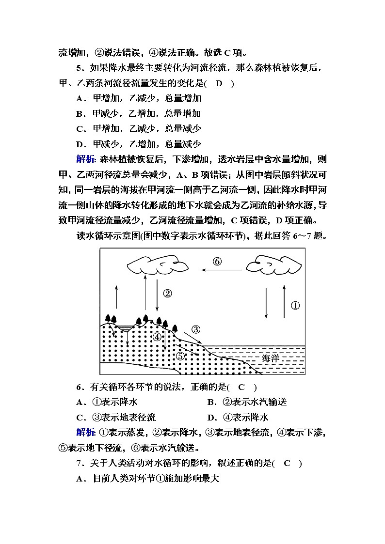 2020-2021学年新教材地理人教版必修第一册课时作业3-1水循环 练习03