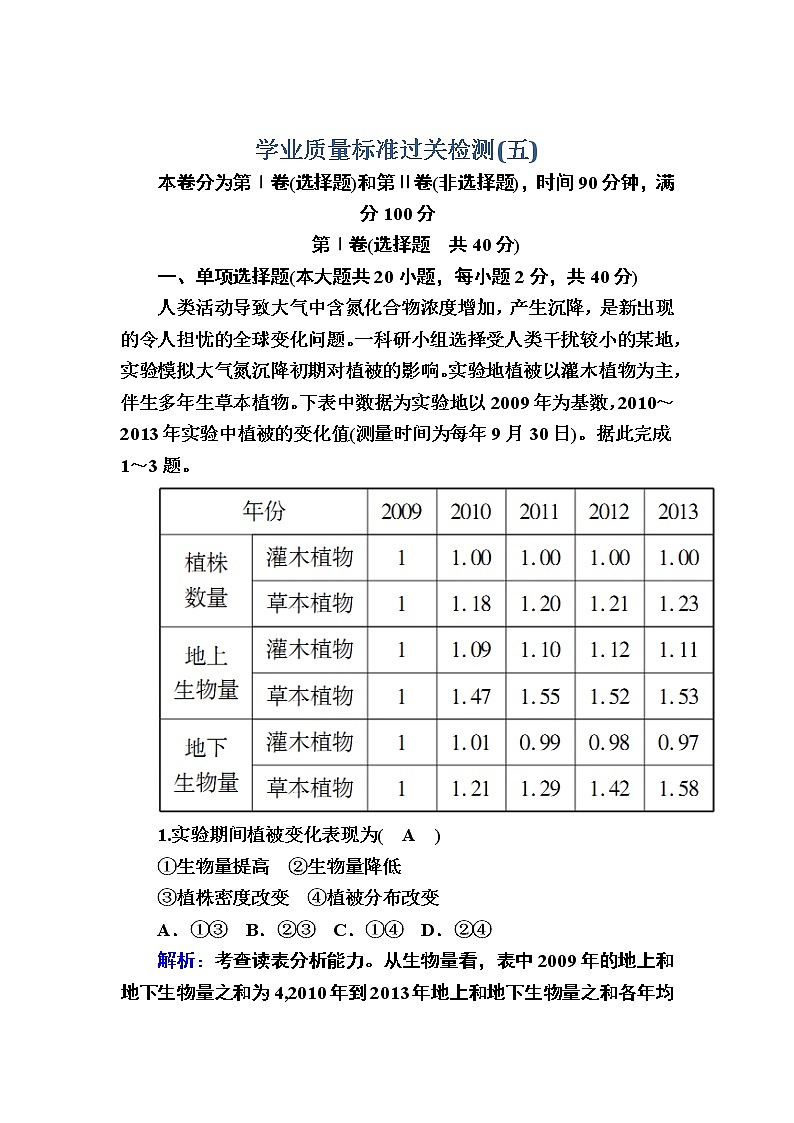 2020-2021学年新教材地理人教版必修第一册学业质量标准过关检测501