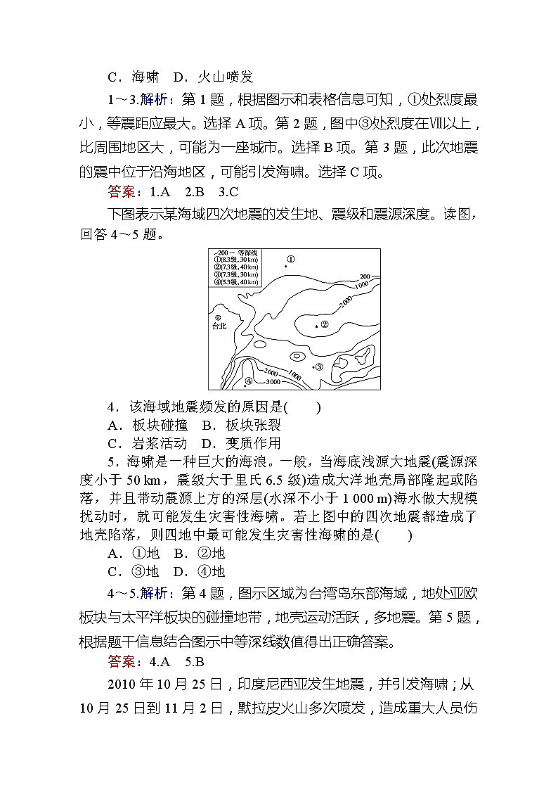2019-2020学年新教材素养突破人教版地理必修第一册课后作业提升十六6.第二节　地质灾害02