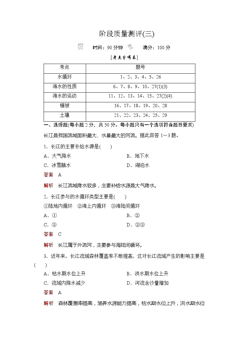 2020地理新教材同步导学提分教程中图第一册讲义+测试：第二章　自然地理要素及现象阶段质量测评(三)01